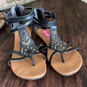 Black Gladiator Sandals with rhinestones